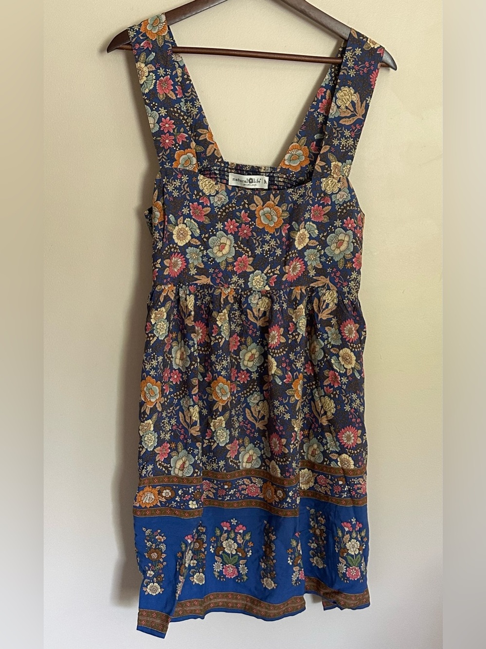 NWOT Natural Life Tricia Mini Dress "Blue Yellow Roses" Medium - Picture 2 of 5